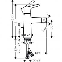 Baterie bideu cu ventil, Hansgrohe, Talis S, crom